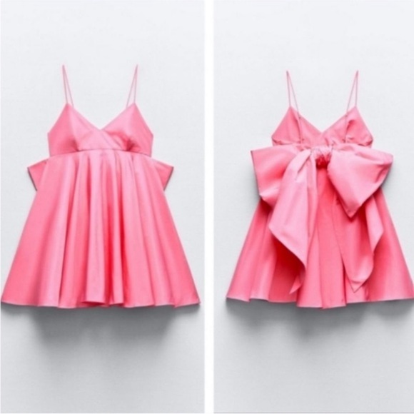 ZARA PINK TAFFETA BOW DRESS - Picture 4 of 9
